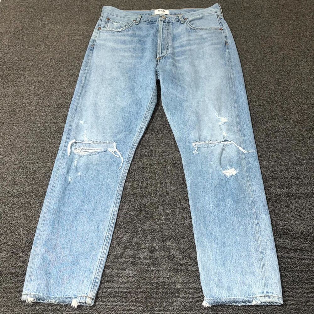 AGOLDE Jamie Jeans Women 31 Blue Denim High Rise Distressed Pockets Straight Leg